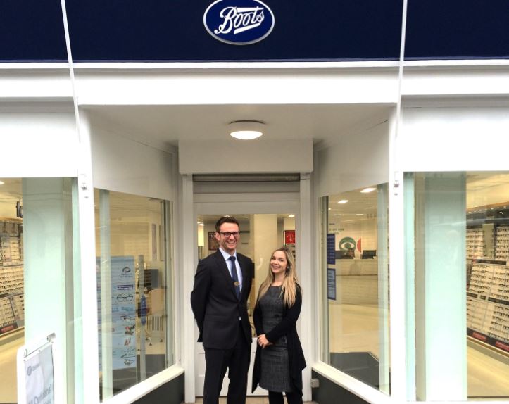 Boots Opticians Franchise franchisee in front of a shop